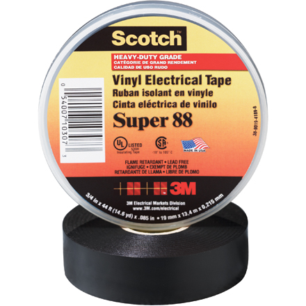 3/4" x 66' Black Scotch<span class='rtm'>®</span> Vinyl Electrical Tape Super 88